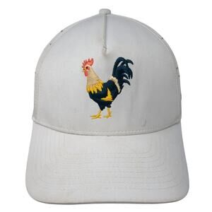Rooster Chicken Snapback Trucker Hat White OS Adjustable Embroidered Waggle